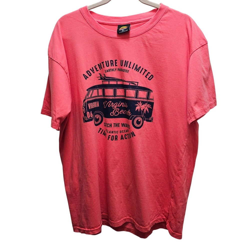 Sunsations Virginia Beach Adventure Unlimited Graphic Tee Pink XL Retro Surf Van